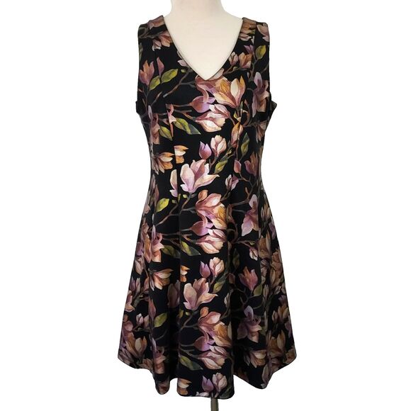 Signature Robbie Bee Dress Womens 14 Black Floral Fit And Flare Sleeveless - Picture 1 of 12